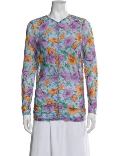 Pre-owned Veronica Beard Nylon Floral Print Top In Blue