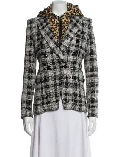 Pre-owned Veronica Beard Nylon Plaid Print Down Jacket In Black