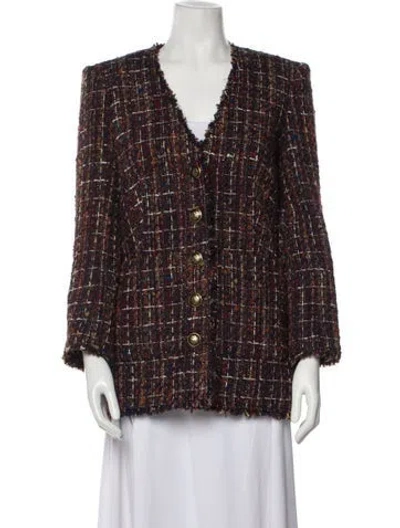 Pre-owned Veronica Beard Nylon Tweed Pattern Jacket In Brown