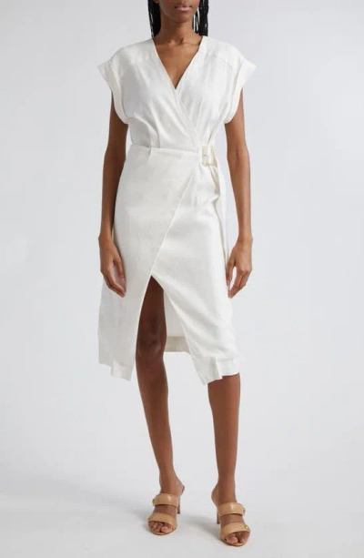 Veronica Beard Octavia Short-sleeve Linen Wrap Dress In Off-white