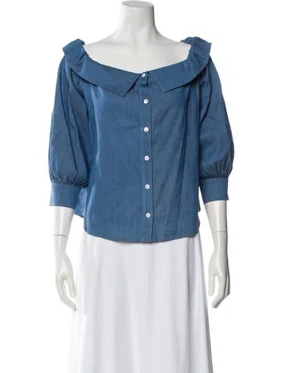 Pre-owned Veronica Beard Off-the-shoulder Three-quarter Sleeve Blouse In Blue