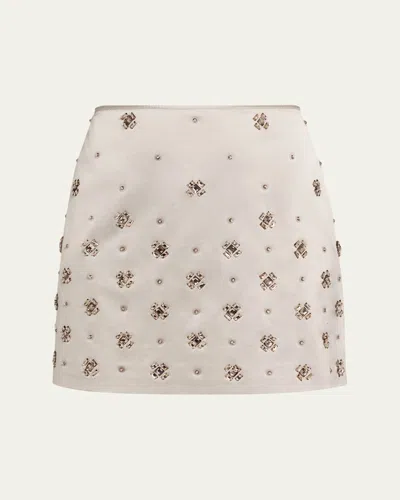 Veronica Beard Olenna Hand-embroidered Mini Skirt In Neutral