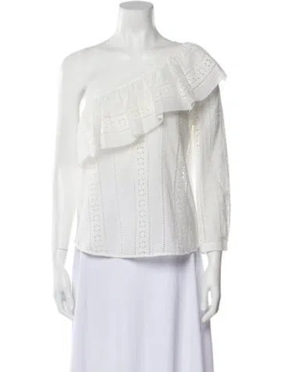 Pre-owned Veronica Beard One-shoulder Three-quarter Sleeve Blouse In White