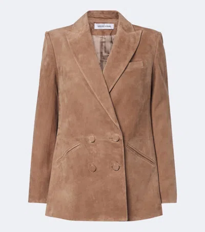 Veronica Beard Oria Double-breasted Suede Jacket In Neutral