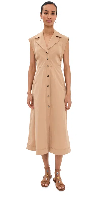 Veronica Beard Sleeveless Midi Button-front Cotton-blend Dress In Brown