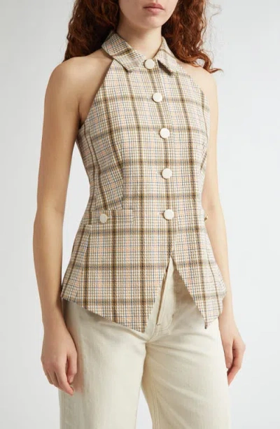Veronica Beard Orlinda Plaid Seersucker Vest In Dark Stone Multi