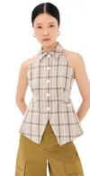 Veronica Beard Orlinda Plaid Seersucker Vest In Dark Stone Multi