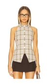 Veronica Beard Orlinda Plaid Seersucker Vest In Neutral,tan