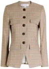 Veronica Beard Orrin Windowpane Plaid Collarless Jacket In Brown