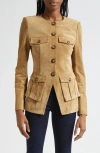 Veronica Beard Orrin Leather Cargo Jacket In Brown