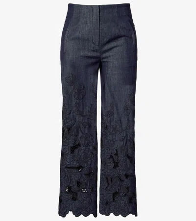 Veronica Beard Osborne Cotton Chambray Wide-leg Pants In Blue