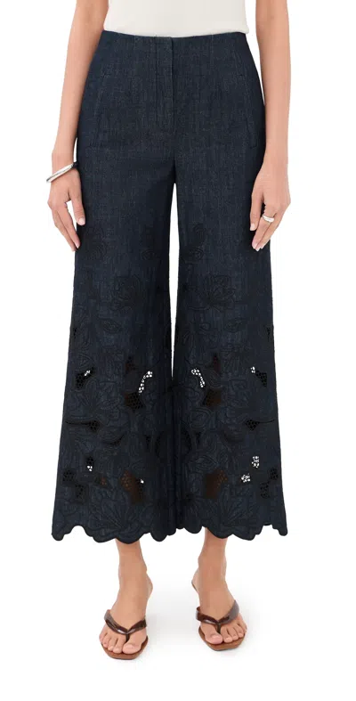Veronica Beard Osborne Wide Leg Pants In Indigo Rinse In Black