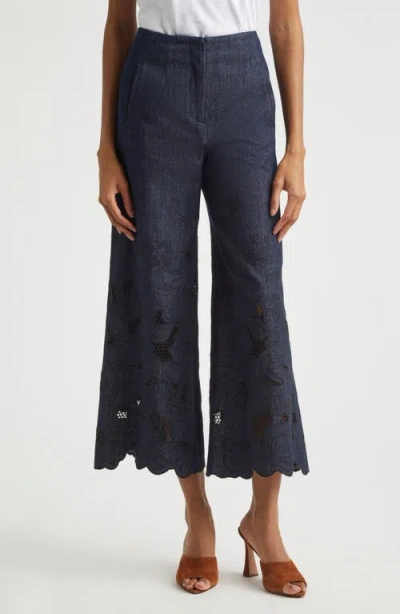 Veronica Beard Osborne Wide-leg Eyelet Pants In Blue