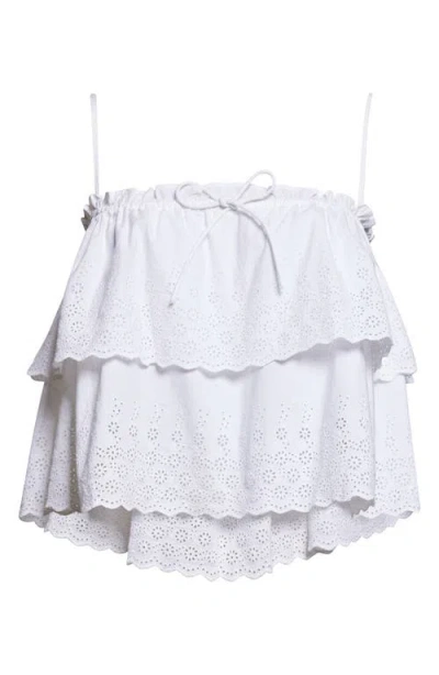 Veronica Beard Oseanna Tiered Embroidered Cotton Top In White