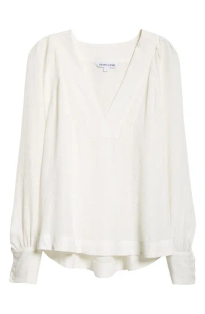 Veronica Beard Osler Pleat-shoulder V-neck Top In Off White