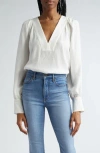 Veronica Beard Osler Pleat-shoulder V-neck Top In Off White