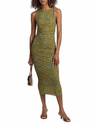 Veronica Beard Otessa Dress In Dark Golden & Robins Egg Blue Print In Green