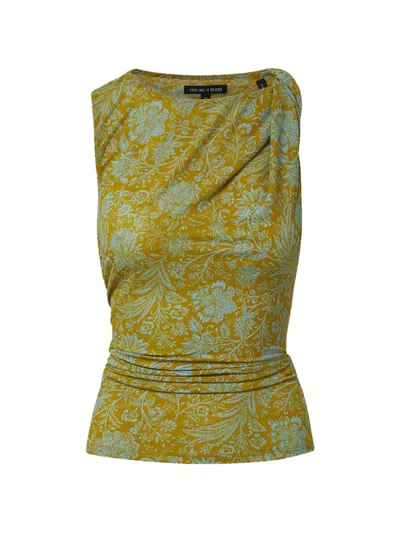 Veronica Beard Otessa Floral-print Top In Yellow
