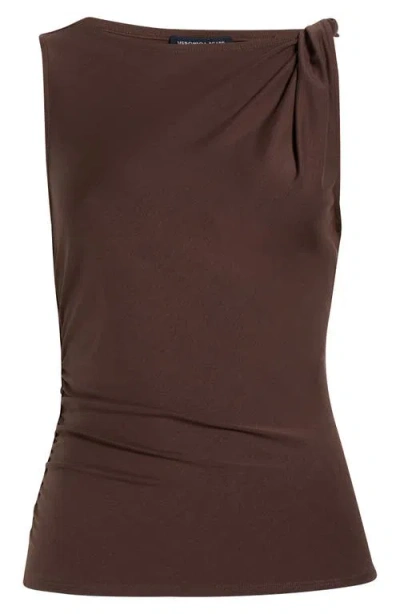 Veronica Beard Otessa Twist Shoulder Ruched Top In Brown