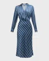 Veronica Beard Otis Stripe Long-sleeve Midi Dress In Blue Stoneoff White