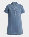 Veronica Beard Otto Mini Denim Polo Dress In Blue