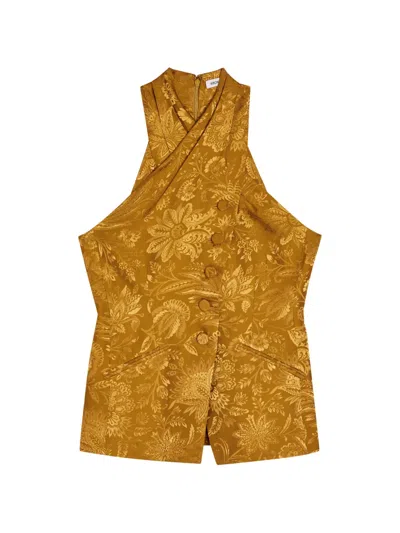 Veronica Beard Pacey Floral-jacquard Satin Top In Brown