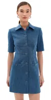 Veronica Beard Paige Short-sleeve Denim Mini Dress In Sea Glare
