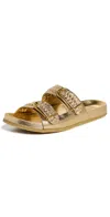 Veronica Beard Paige Woven Metallic Dual-buckle Slide Sandals In Gold