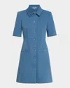 Veronica Beard Paige Short-sleeve Denim Mini Dress In Sea Glare