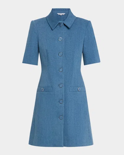 Veronica Beard Paige Short-sleeve Denim Mini Dress In Sea Glare