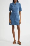 Veronica Beard Paige Short-sleeve Denim Mini Dress In Sea Glare