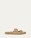 Veronica Beard Paige Woven Metallic Dual-buckle Slide Sandals In Gold