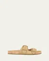 Veronica Beard Paige Woven Suede Dual-buckle Slide Sandals