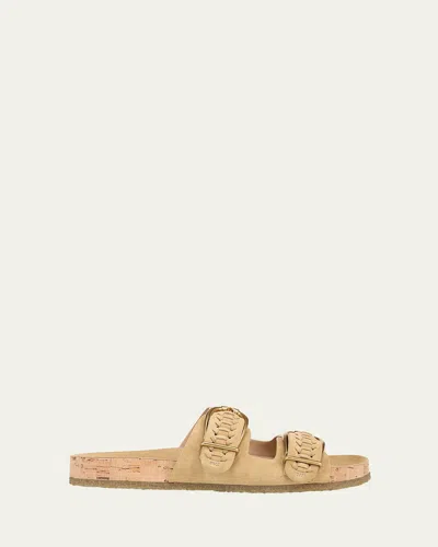 Veronica Beard Paige Woven Suede Dual-buckle Slide Sandals