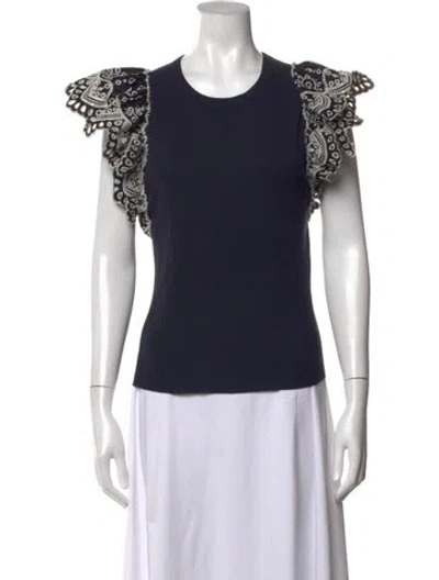 Pre-owned Veronica Beard Paisley Print Crew Neck Top In Blue