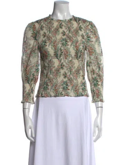Pre-owned Veronica Beard Paisley Print Crew Neck Top In Green