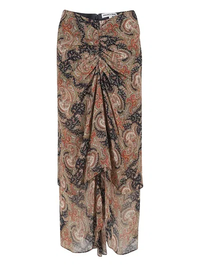 Veronica Beard Paisley-print Draped Midi Skirt In Black