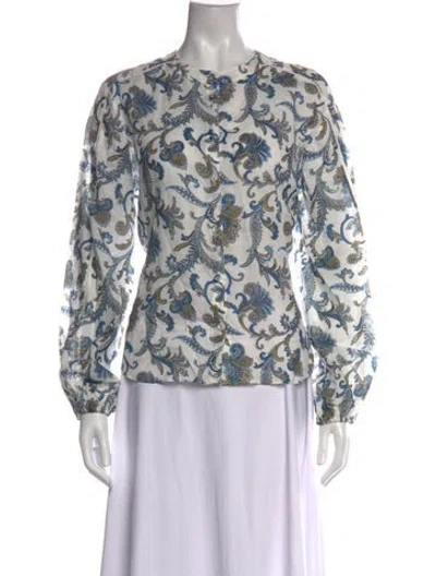 Pre-owned Veronica Beard Paisley Print Long Sleeve Blouse In Green