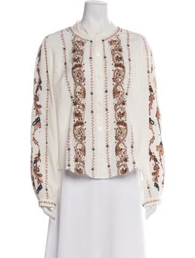 Pre-owned Veronica Beard Paisley Print Long Sleeve Blouse In Neutral