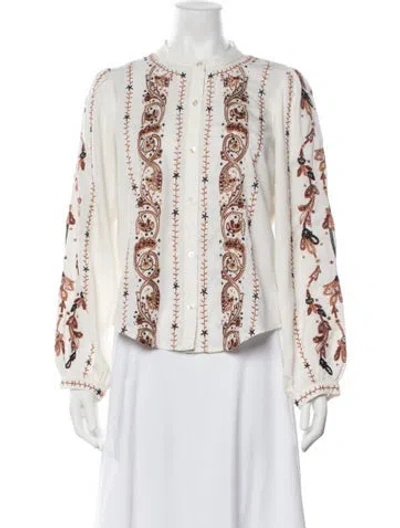 Pre-owned Veronica Beard Paisley Print Long Sleeve Blouse In White