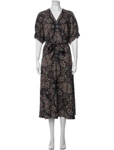 Pre-owned Veronica Beard Paisley Print Midi Length Dress In Black/blue/green
