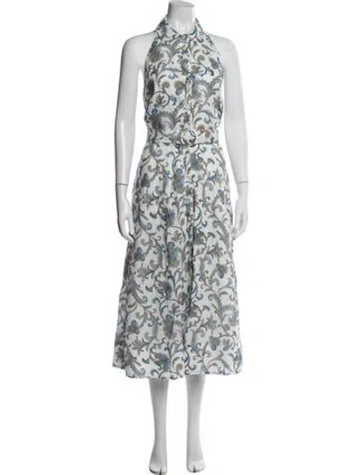 Pre-owned Veronica Beard Paisley Print Midi Length Dress In Blue/white