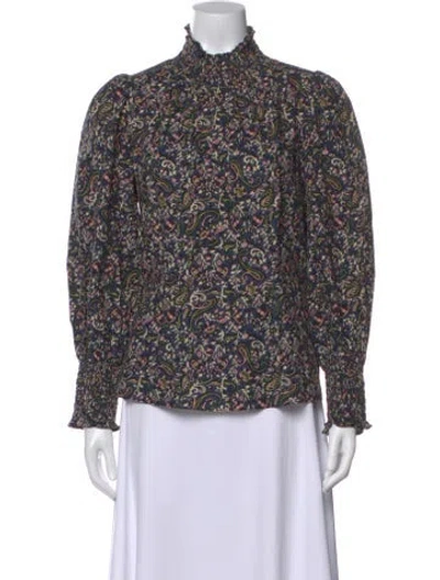 Pre-owned Veronica Beard Paisley Print Mock Neck Blouse In Blue