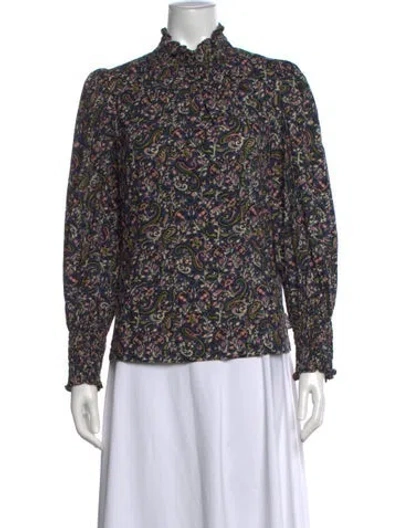 Pre-owned Veronica Beard Paisley Print Mock Neck Blouse In Blue