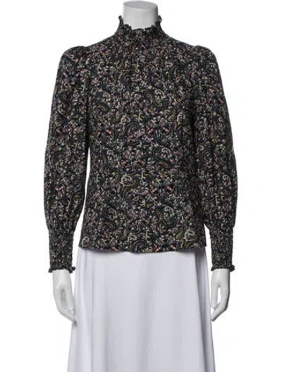 Pre-owned Veronica Beard Paisley Print Mock Neck Blouse In Blue