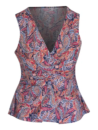 Veronica Beard Paisley-print Peplum Top In Blue