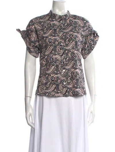 Pre-owned Veronica Beard Paisley Print Short Sleeve Blouse In Black