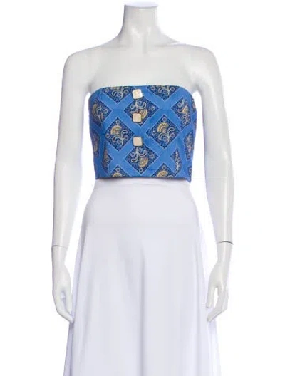 Pre-owned Veronica Beard Paisley Print Strapless Crop Top In White