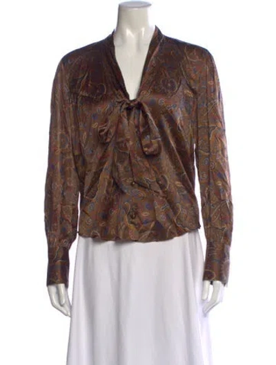 Pre-owned Veronica Beard Paisley Print Tie Neck Blouse In Brown