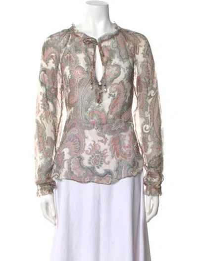 Pre-owned Veronica Beard Paisley Print Tie Neck Blouse In Neutral